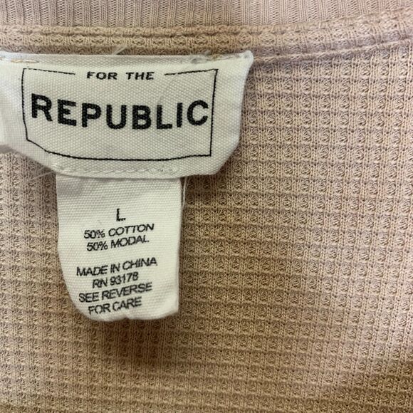 For the Republic Henley Shirt Beige Cream Tie Dye Waffle Knit Cotton Modal LRG‎ - Picture 5 of 5